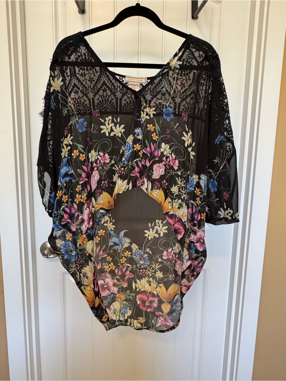Flying Tomato Black Sheer Floral Lace Tunic
